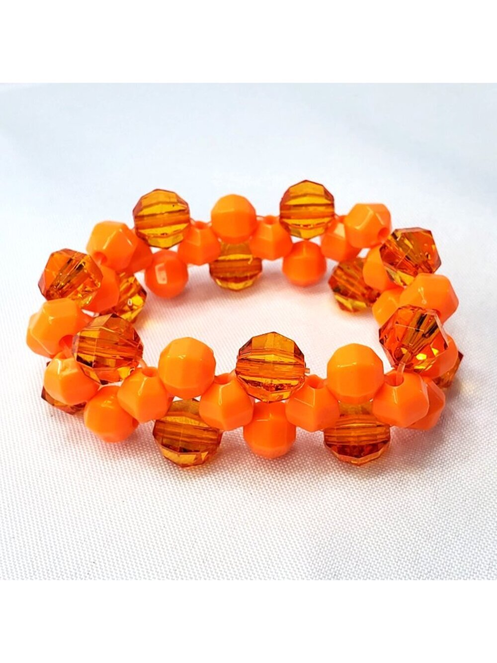 Orange & Amber Colored Beaded Stretch Bracelet Facetted Retro